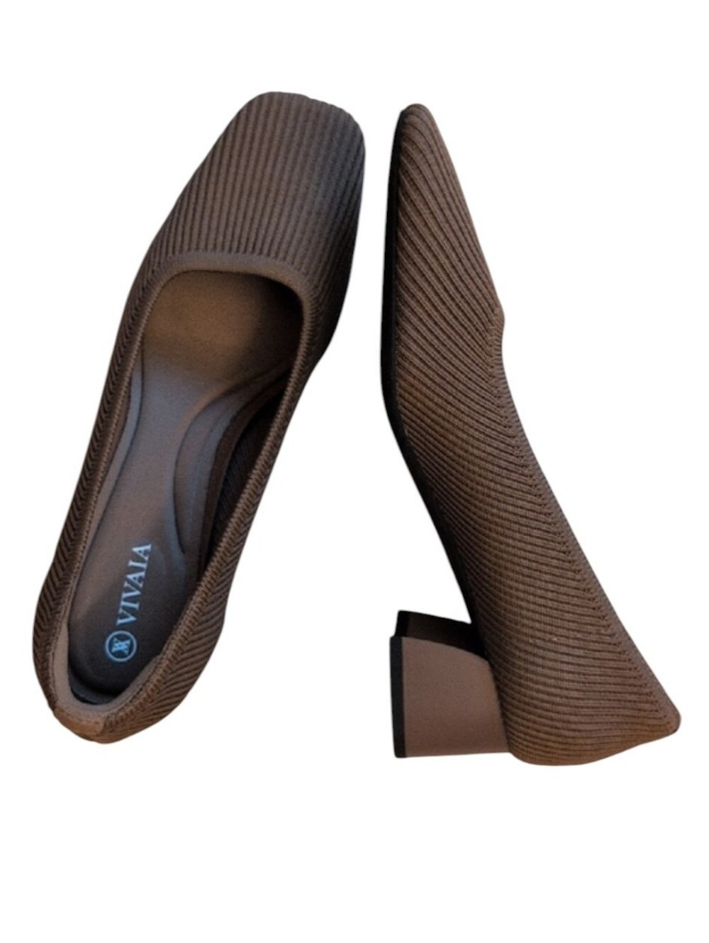 NEW Vivaia Melody Square-Toe Block Heels Taupe Tan  Size 38
